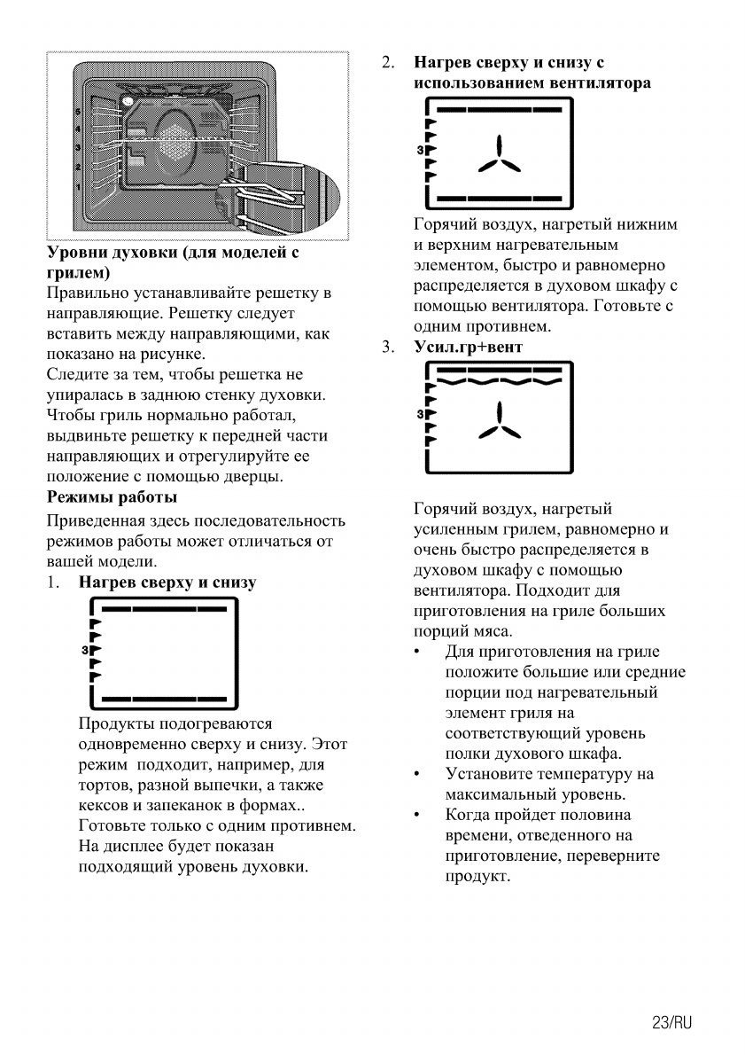 Горение духовой шкаф электрический инструкция режимов