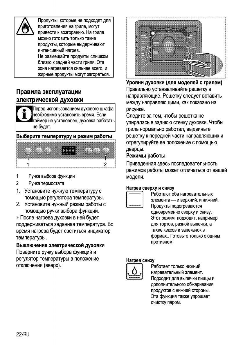 Режимы духового шкафа веко