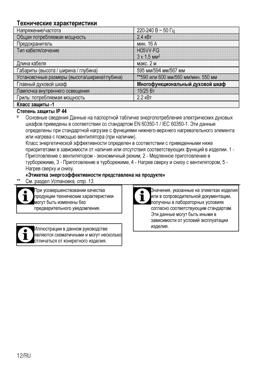 Мощность электрического духового шкафа на 220в