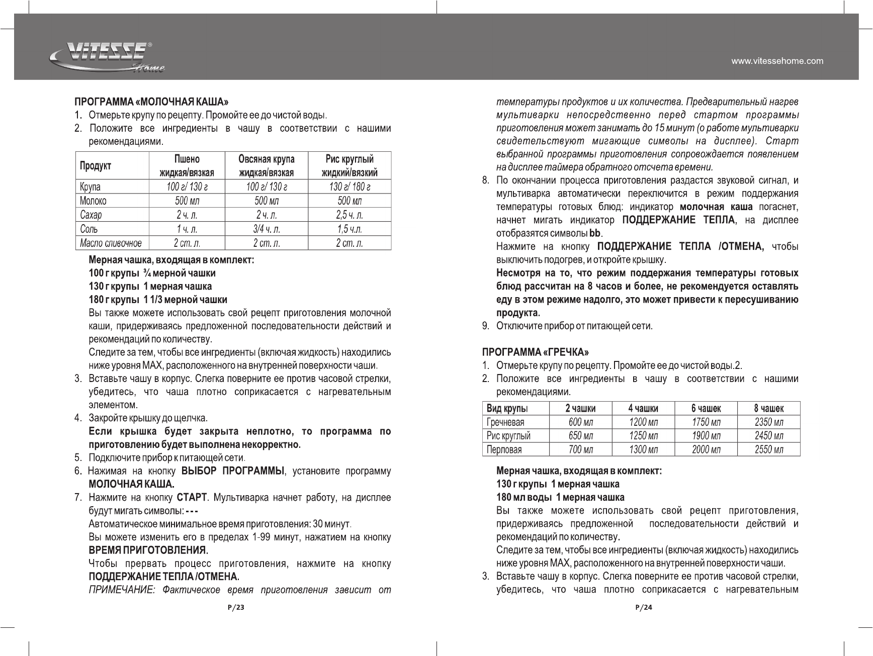 Просмотр инструкции мультиварки Vitesse VS-581, страница 13 - Mnogo-dok -  бесплатные инструкции на русском языке