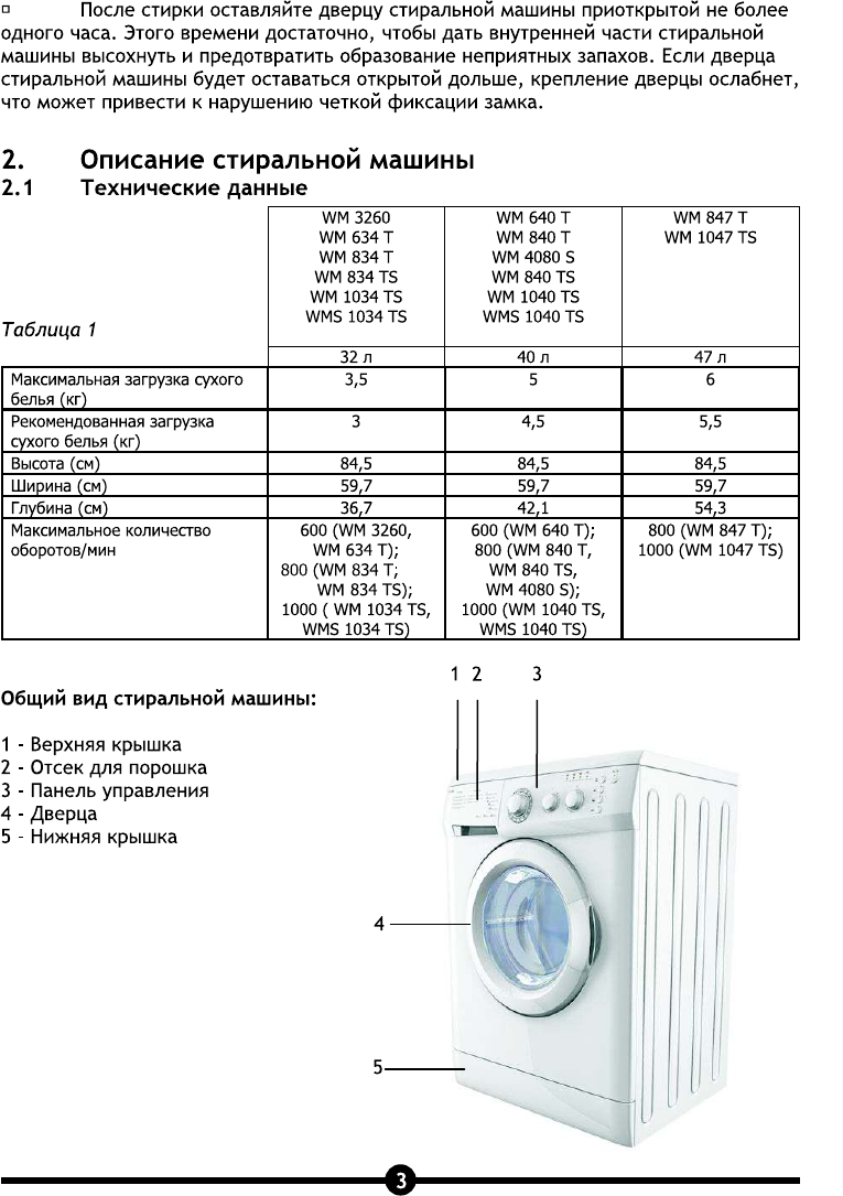 Просмотр инструкции стиральной машины Vestel WM 840T (TS), страница 5 -  Mnogo-dok - бесплатные инструкции на русском языке