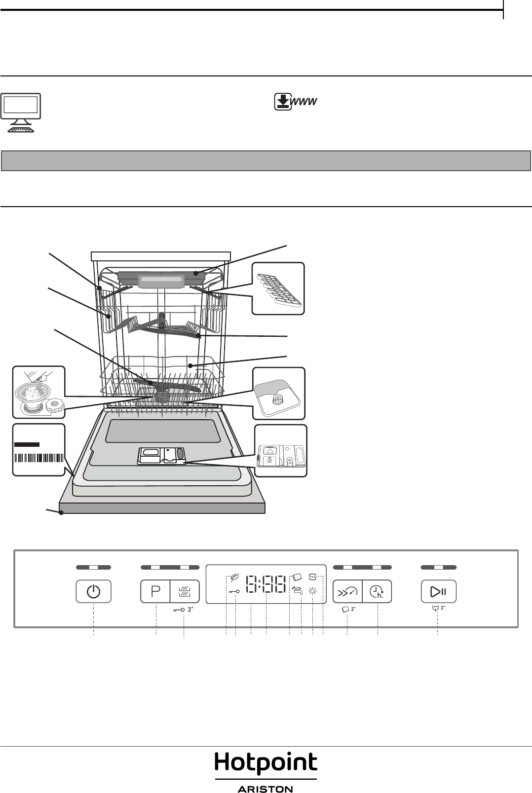 Просмотр инструкции посудомоечной машины Hotpoint-Ariston HFO 3C23 WF,  страница 1 - Mnogo-dok - бесплатные инструкции на русском языке